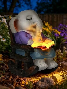 SOLAR ELEPHANT STATUE INDOOR OUTDOOR NIB